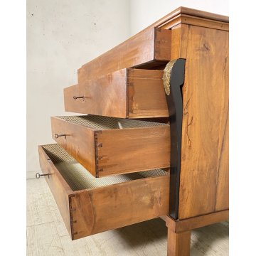 ANTICO COMO STILE IMPERO DEL 1800 LEGNO NOCE MASSELLO CASSETTONE 4 CASSETTI OLD