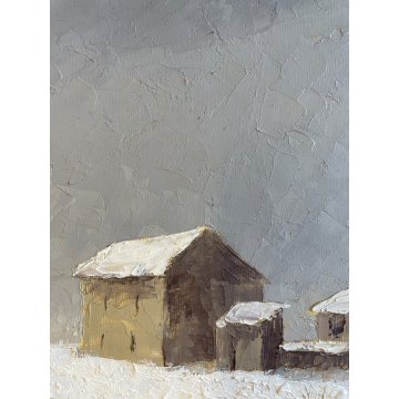 DIPINTO OLIO SENZA TITOLO PAESAGGIO INVERNALE BORGO PERIFERIA NEVE FIRMATO '900