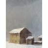 DIPINTO OLIO SENZA TITOLO PAESAGGIO INVERNALE BORGO PERIFERIA NEVE FIRMATO '900