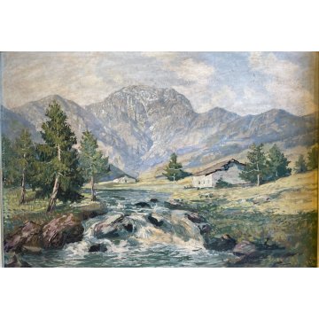 GRANDE QUADRO TEMPERA PAESAGGIO Pertica Bassa La corna blacca DOLOMITI 118x89 cm