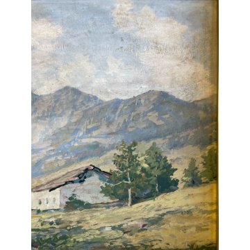 GRANDE QUADRO TEMPERA PAESAGGIO Pertica Bassa La corna blacca DOLOMITI 118x89 cm