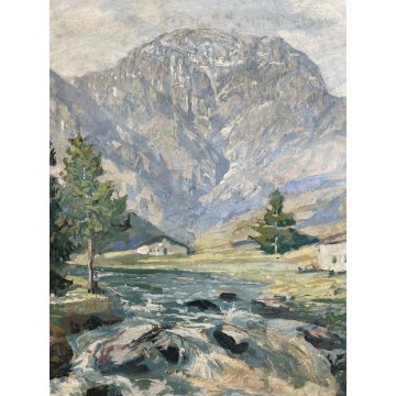 GRANDE QUADRO TEMPERA PAESAGGIO Pertica Bassa La corna blacca DOLOMITI 118x89 cm