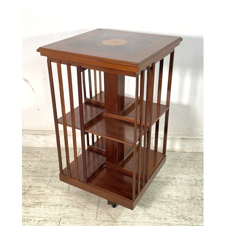 ETAGERE IN LEGNO INTARSIATO 2 RIPIANI ANNI '60 GIREVOLE ROTELLE MENSOLA TAVOLINO