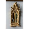 ANTICO SPECCHIO CORNICE a EDICOLA GOTICA LEGNO ORNATO INTAGLIATO FOGLIA ORO '800