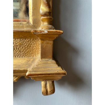 ANTICO SPECCHIO CORNICE a EDICOLA GOTICA LEGNO ORNATO INTAGLIATO FOGLIA ORO '800