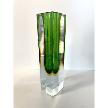 VASO MURANO VETRO SOMMERSO Flavio Poli VERDE GIALLO TRASPARENTE VINTAGE '50