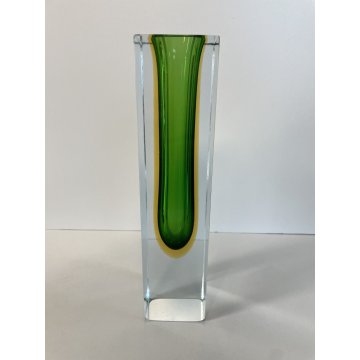 VASO MURANO VETRO SOMMERSO Flavio Poli VERDE GIALLO TRASPARENTE VINTAGE '50