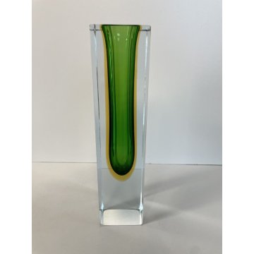 VASO MURANO VETRO SOMMERSO Flavio Poli VERDE GIALLO TRASPARENTE VINTAGE '50