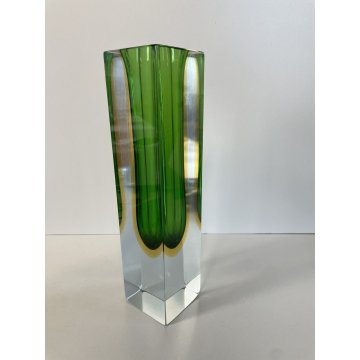 VASO MURANO VETRO SOMMERSO Flavio Poli VERDE GIALLO TRASPARENTE VINTAGE '50