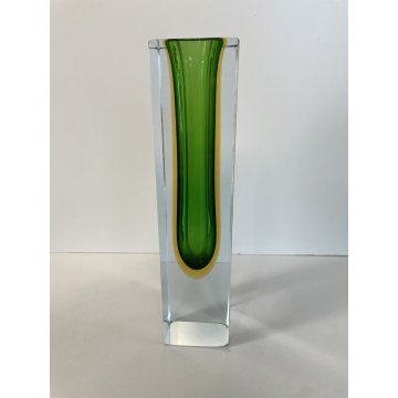 VASO MURANO VETRO SOMMERSO Flavio Poli VERDE GIALLO TRASPARENTE VINTAGE '50