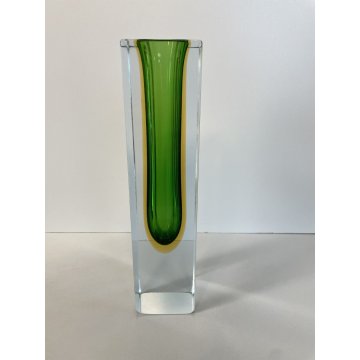 VASO MURANO VETRO SOMMERSO Flavio Poli VERDE GIALLO TRASPARENTE VINTAGE '50