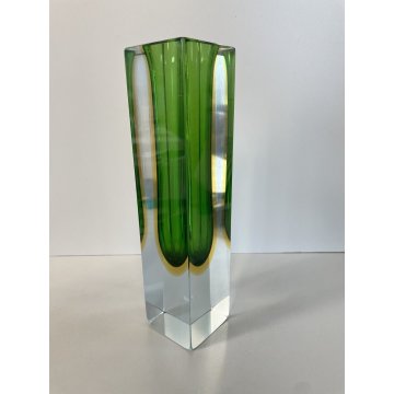 VASO MURANO VETRO SOMMERSO Flavio Poli VERDE GIALLO TRASPARENTE VINTAGE '50