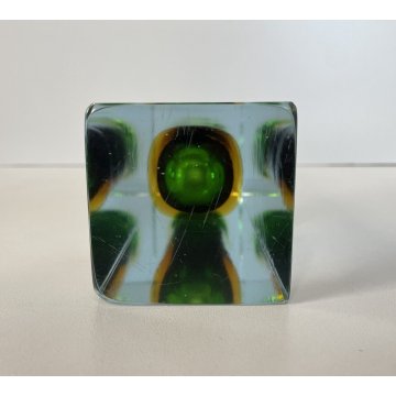 VASO MURANO VETRO SOMMERSO Flavio Poli VERDE GIALLO TRASPARENTE VINTAGE '50