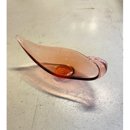 GRANDE VASO VETRO MURANO FOGLIA COLOR PESCA TRASPARENTE GLASS BOWL 45x18 cm '50