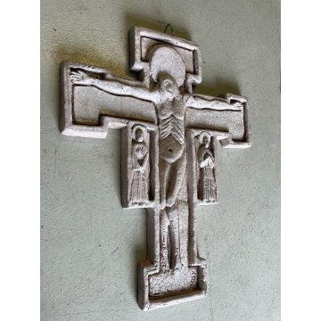 CROCIFISSO San Damiano DA PARETE CERAMICA MONOCROMA CRACLE RELIGIOSO 67,5x54,5cm