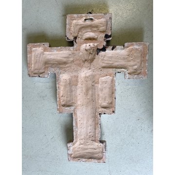 CROCIFISSO San Damiano DA PARETE CERAMICA MONOCROMA CRACLE RELIGIOSO 67,5x54,5cm