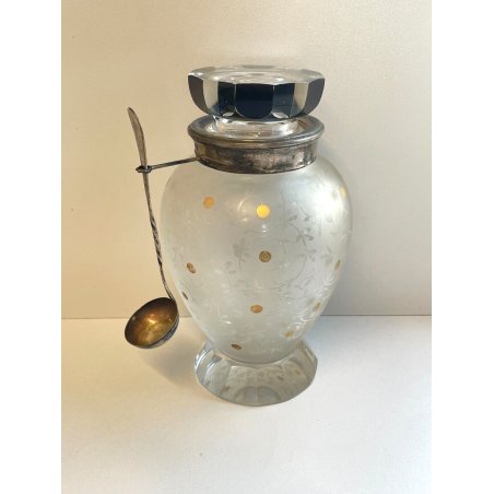 ANTICO VASO VETRO PORTA CILIEGIE SOTTO SPIRITO ARGENTO 800 GLASS VASE EPOCA 1900