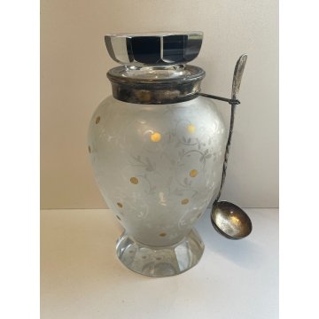 ANTICO VASO VETRO PORTA CILIEGIE SOTTO SPIRITO ARGENTO 800 GLASS VASE EPOCA 1900