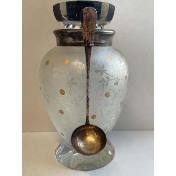 ANTICO VASO VETRO PORTA CILIEGIE SOTTO SPIRITO ARGENTO 800 GLASS VASE EPOCA 1900