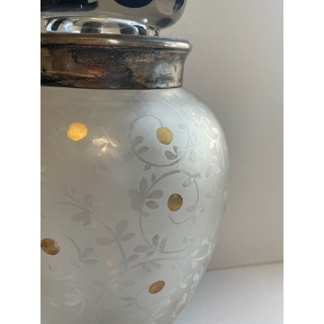 ANTICO VASO VETRO PORTA CILIEGIE SOTTO SPIRITO ARGENTO 800 GLASS VASE EPOCA 1900