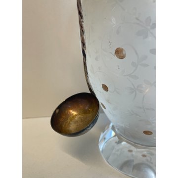 ANTICO VASO VETRO PORTA CILIEGIE SOTTO SPIRITO ARGENTO 800 GLASS VASE EPOCA 1900