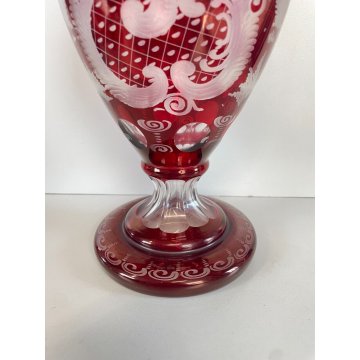 VASO VETRO ROSSO RUBINO BOEMIA DECORATO GLASS VASE CRISTALLO RED ARREDAMENTO