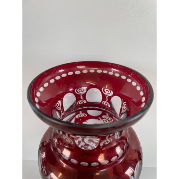 VASO VETRO ROSSO RUBINO BOEMIA DECORATO GLASS VASE CRISTALLO RED ARREDAMENTO