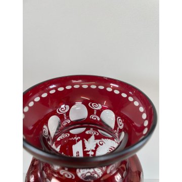 VASO VETRO ROSSO RUBINO BOEMIA DECORATO GLASS VASE CRISTALLO RED ARREDAMENTO