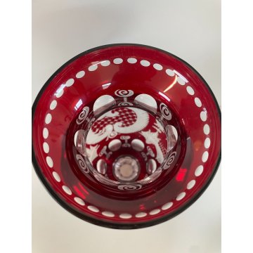 VASO VETRO ROSSO RUBINO BOEMIA DECORATO GLASS VASE CRISTALLO RED ARREDAMENTO