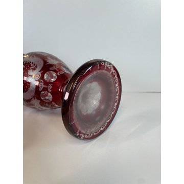 VASO VETRO ROSSO RUBINO BOEMIA DECORATO GLASS VASE CRISTALLO RED ARREDAMENTO