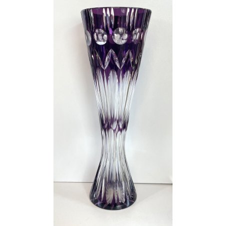 GRANDE VASO VETRO VIOLA BOEMIA DECORATO VASE PURPLE GLASS CRISTALLO ARREDAMENTO