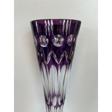 GRANDE VASO VETRO VIOLA BOEMIA DECORATO VASE PURPLE GLASS CRISTALLO ARREDAMENTO