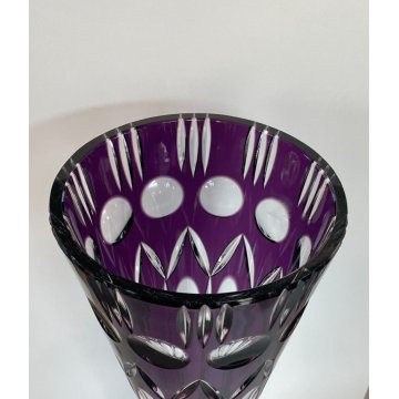 GRANDE VASO VETRO VIOLA BOEMIA DECORATO VASE PURPLE GLASS CRISTALLO ARREDAMENTO