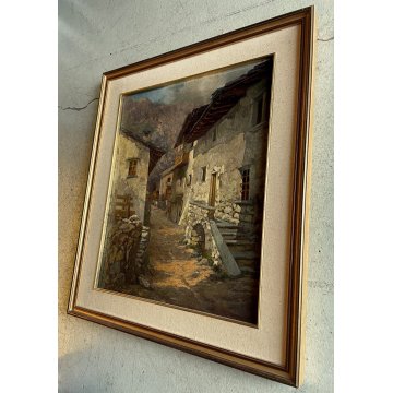 ANTICO DIPINTO OLIO R. Rampazzini PAESAGGIO RURALE MONTAGNA Valtournenche 1926