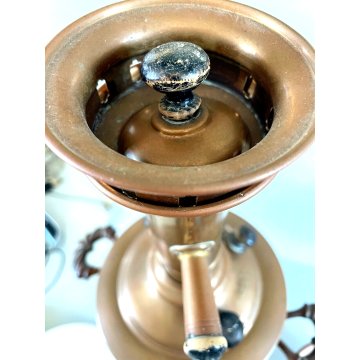 ANTICO Samovar da TE con VASSOIO GOCCIOLATOIO RAME METALLO LEGNO primo '900