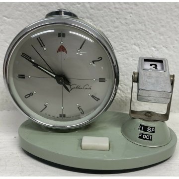 ANTICO OROLOGIO DA TAVOLO SVEGLIA GOLDEN COCK VINTAGE CALENDARIO CLOCK TABLE 