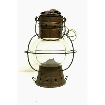 ANTICA LANTERNA NAUTICA LAMPADA RAME VETRO COPPER GLASS HANGHING SHIP LAMP OLD
