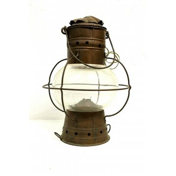 ANTICA LANTERNA NAUTICA LAMPADA RAME VETRO COPPER GLASS HANGHING SHIP LAMP OLD