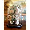 ANTICA TECA VETRO CAMPANA BASE LEGNO COMPOSIZIONE NUZIALE Globe de Mariage 43 cm