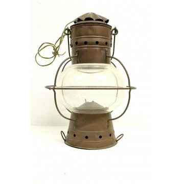 ANTICA LANTERNA NAUTICA LAMPADA RAME VETRO COPPER GLASS HANGHING SHIP LAMP OLD