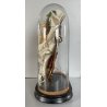 ANTICA TECA VETRO CAMPANA BASE LEGNO COMPOSIZIONE NUZIALE Globe de Mariage 43 cm