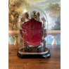 ANTICA TECA VETRO CAMPANA BASE LEGNO COMPOSIZIONE NUZIALE Globe de Mariage 43 cm