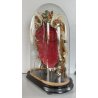 ANTICA TECA VETRO CAMPANA BASE LEGNO COMPOSIZIONE NUZIALE Globe de Mariage 43 cm