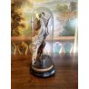 ANTICA TECA VETRO CAMPANA BASE LEGNO COMPOSIZIONE NUZIALE Globe de Mariage 43 cm