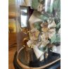ANTICA TECA VETRO CAMPANA BASE LEGNO COMPOSIZIONE NUZIALE Globe de Mariage 43 cm
