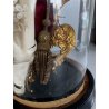 ANTICA TECA VETRO CAMPANA BASE LEGNO COMPOSIZIONE NUZIALE Globe de Mariage 43 cm