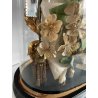 ANTICA TECA VETRO CAMPANA BASE LEGNO COMPOSIZIONE NUZIALE Globe de Mariage 43 cm