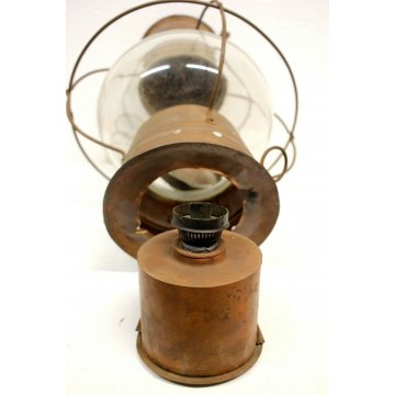 ANTICA LANTERNA NAUTICA LAMPADA RAME VETRO COPPER GLASS HANGHING SHIP LAMP OLD