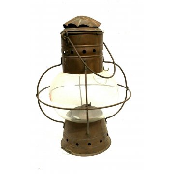 ANTICA LANTERNA NAUTICA LAMPADA RAME VETRO COPPER GLASS HANGHING SHIP LAMP OLD
