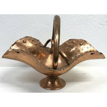 ALZATA CENTROTAVOLA RAME VASSOIO VINTAGE 1900 DECORATA FIORI VASO MADE IN ITALY 